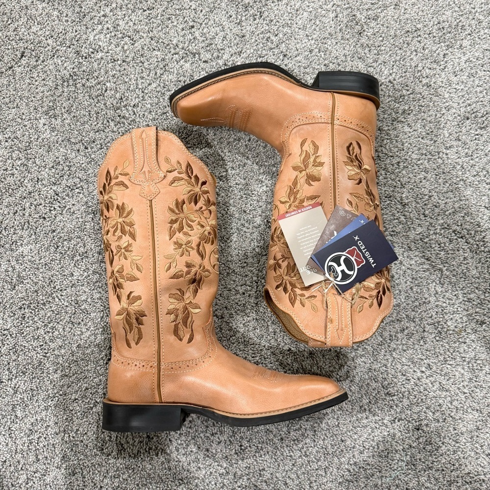 NWT! Twisted X 13” Hooey Western Blush Leather Square Toe Floral Boots US 7.5B